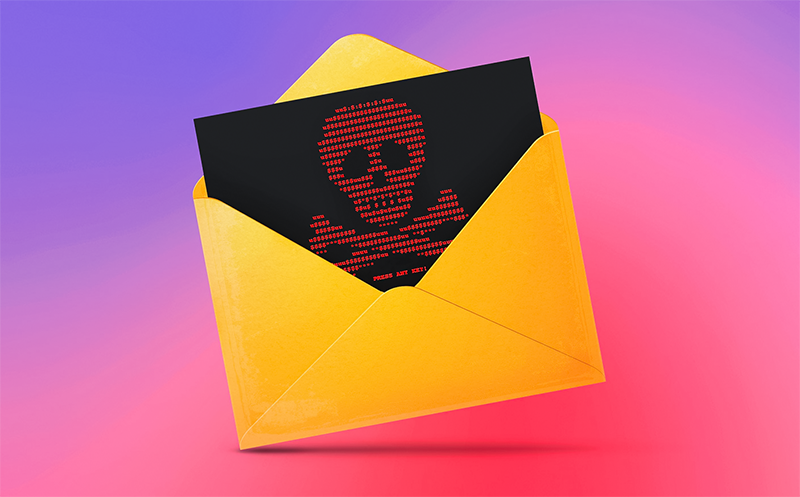 Ilustração de envelope simulando um e-mail enganoso