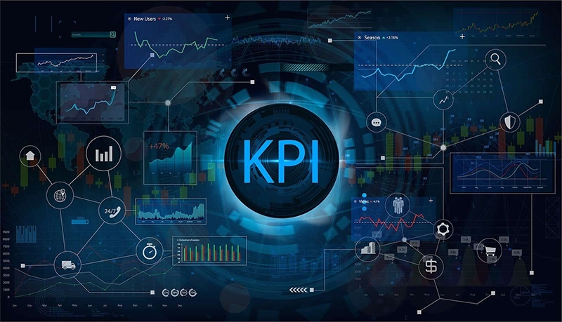 Ilustração com símbolos representando os KPIs, sigla em inglês para Indicadores de desempenho.