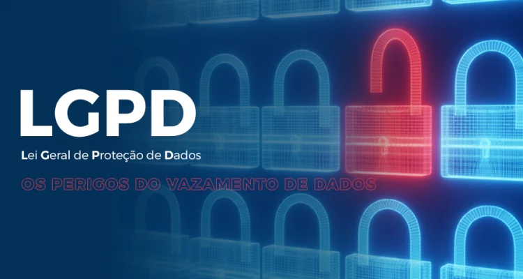 Imagem digital mostrando cadeado fechado em cima, do lado, o texto: "Lei Geral de Proteção de Dados"