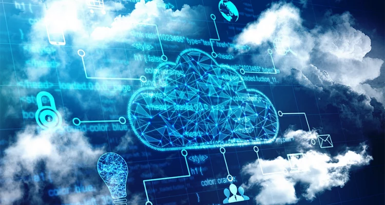 Montagem de Nuvem híbrida conectando o mundo